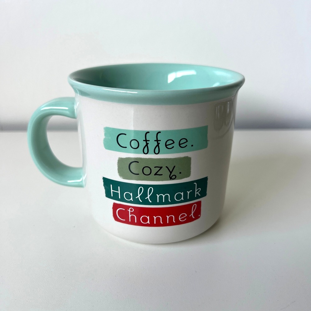 Hallmark Channel Coffee Cozy Ceramic Campfire Mug Aqua White Christmas Mug
